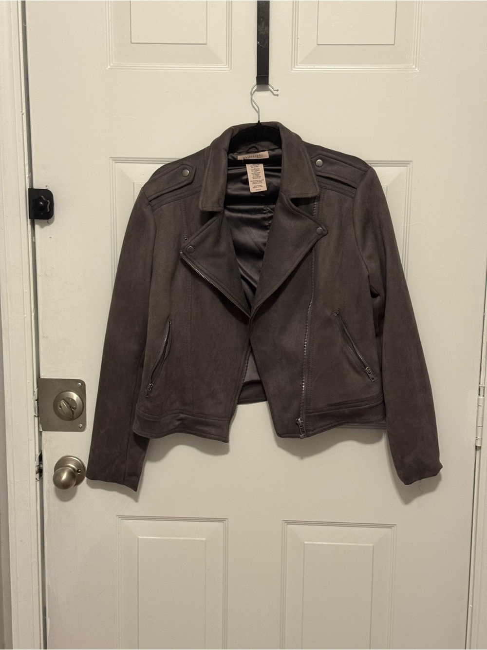Philosophy Charcoal Suede Moto Jacket